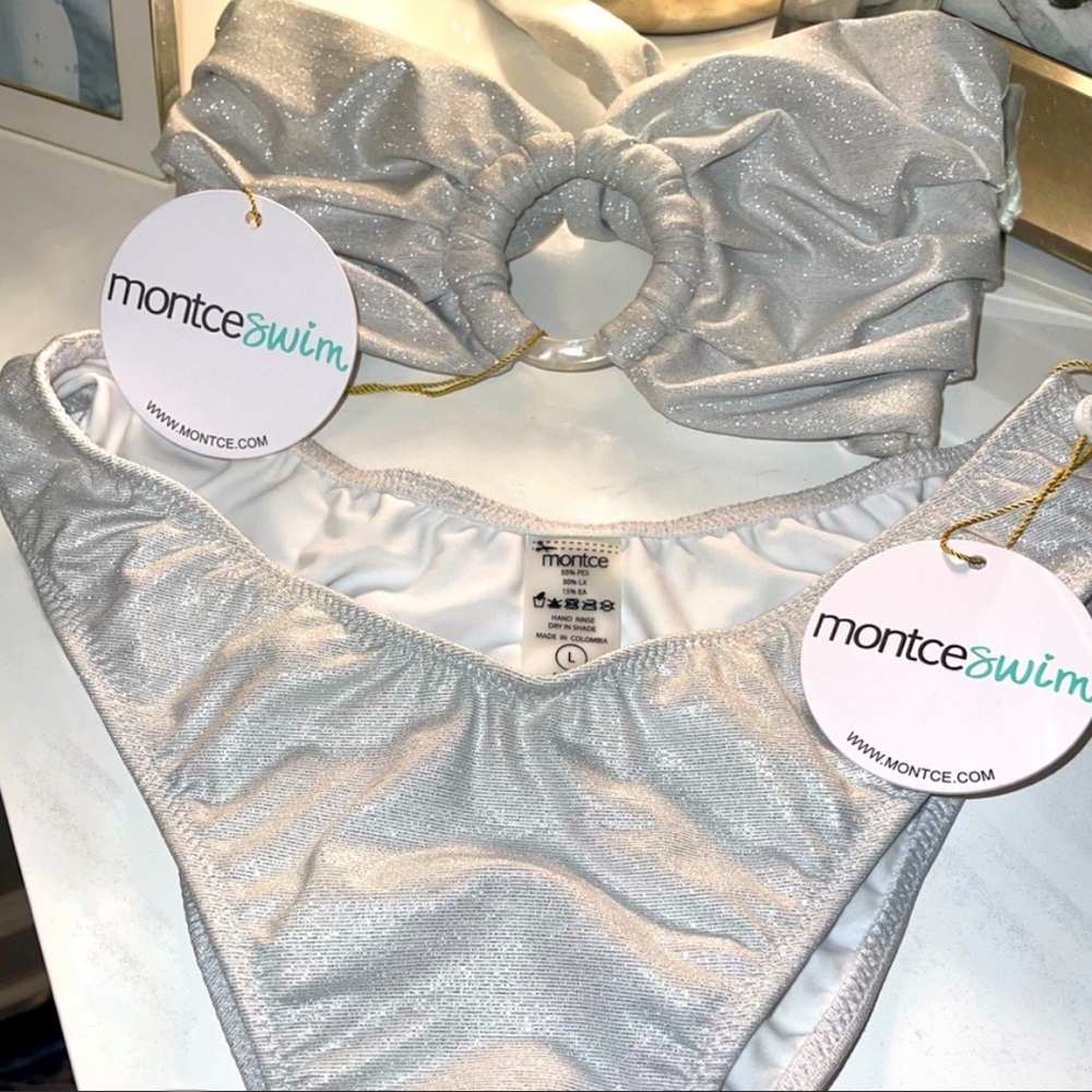 ✨BRAND NEW✨ Montce Swim Pearl Sparkle Bikini Set - Silver/Sparkle/Bridal Set